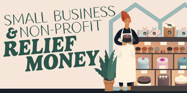 Small Business and Non Profit Relief Money - illustration of a bakery