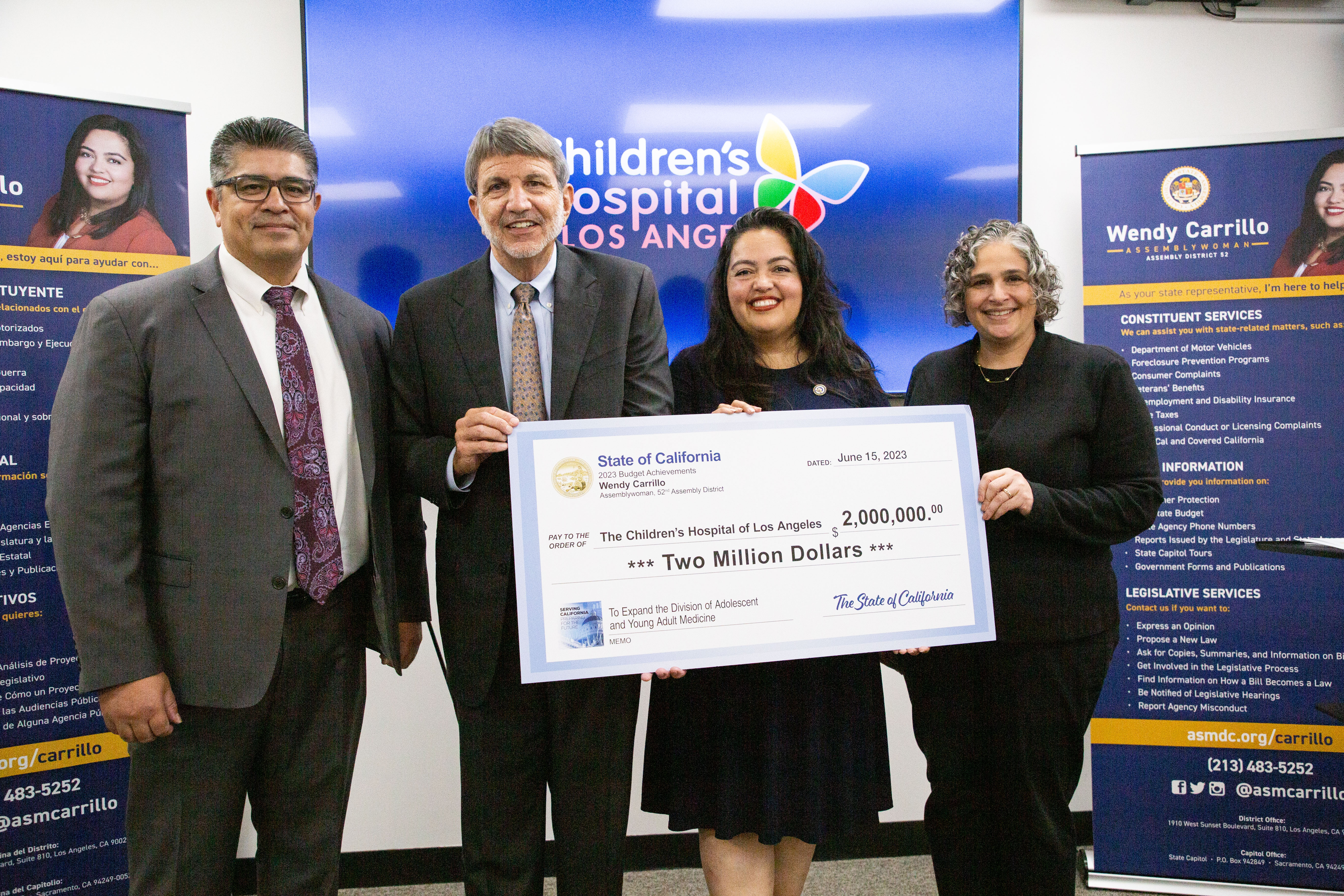 Assemblywoman Wendy Carrillo Presents $2 Million in State Funding to Children’s Hospital Los Angeles for Pediatric Research and Clinical Expansion 