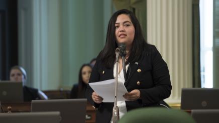 Asm. Carrillo speaking on the Assembly floor
